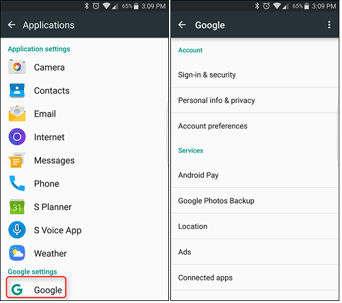 Access the “Google Settings” App on the Samsung Galaxy S7 3