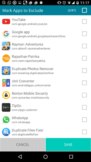 App Exclusion List on Check Data Usage App