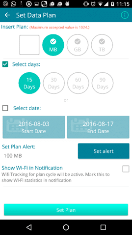 Check Data Usage App to set data plan