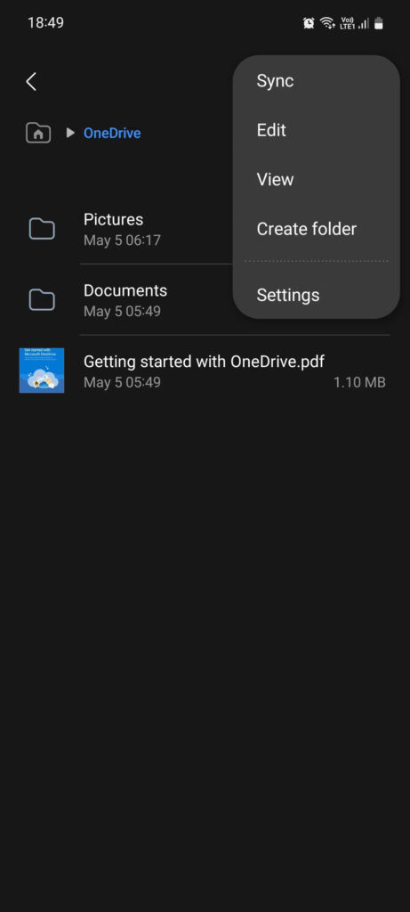 Samsung My Files OneDrive