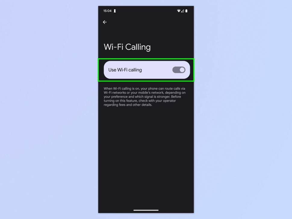 Toggle on Wi Fi calling