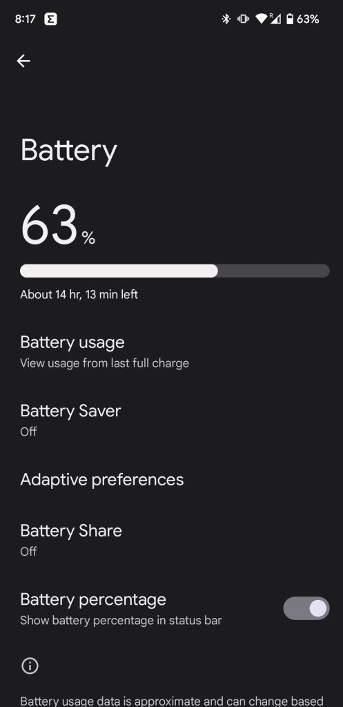 battery stats page on pixel 1