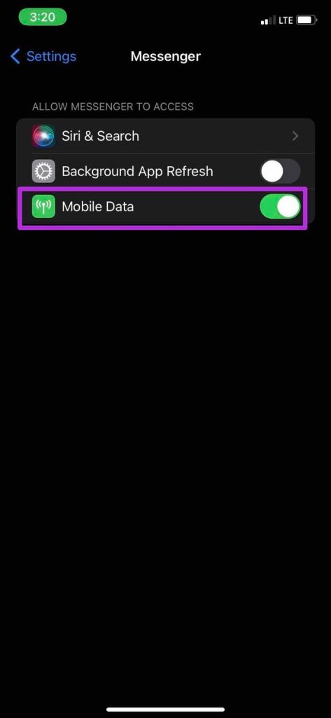 Enable mobile data