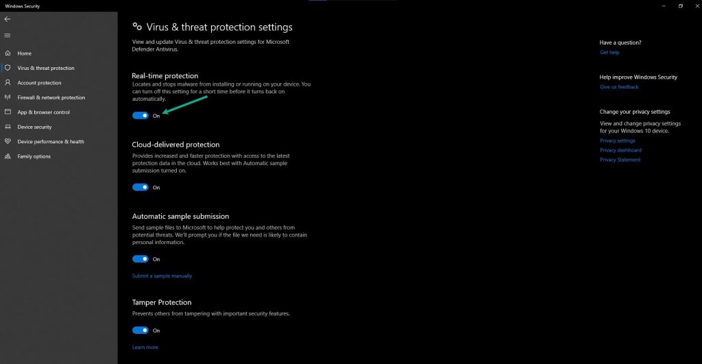 Turn off real time protection
