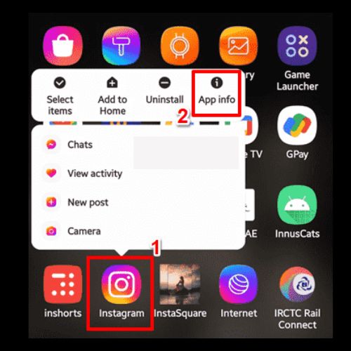 Long press on the Instagram