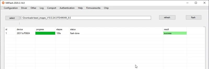 MIUI Fastboot ROM Mi Flash Tool Successfully Flashed