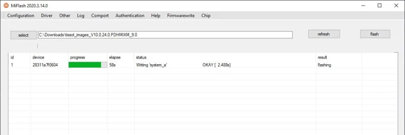 Mi Flash Tool Flashing Progress