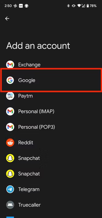 add an account in android 13