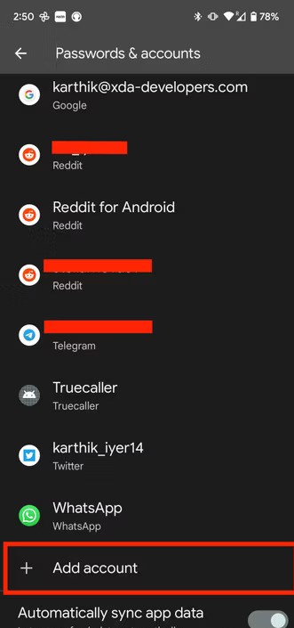 adding a new google account in android 13