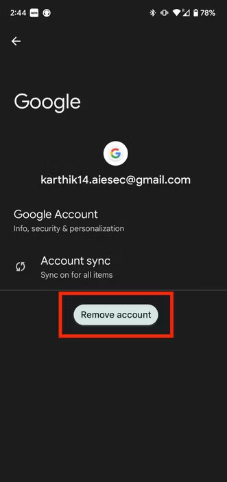 removing the google account in android 13 1