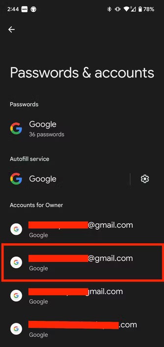 selecting google account in android 13 1
