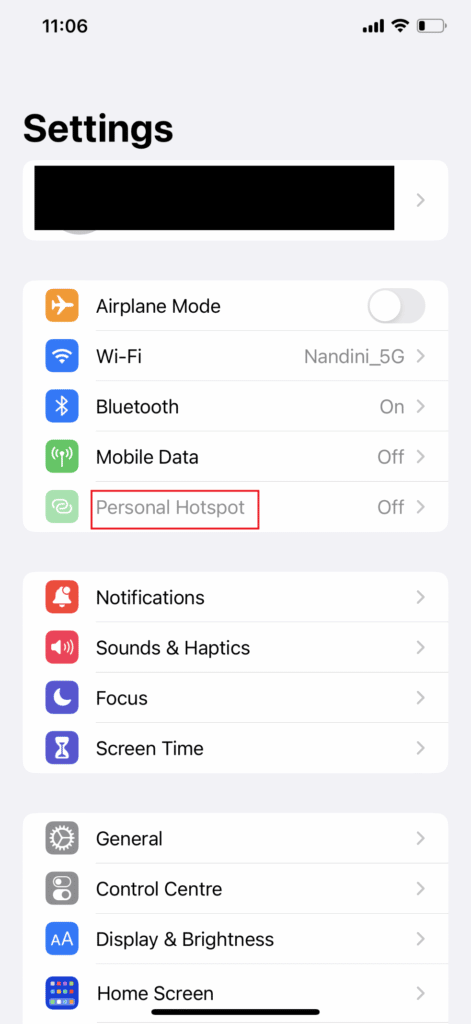 tap on personal hotspot 1