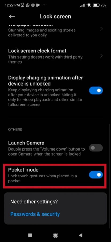 Pocket mode