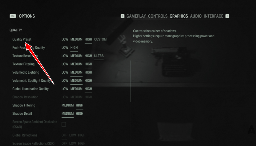 Changing Quality Preset 1