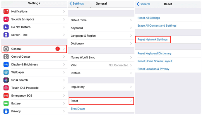 reset network settings on iphone