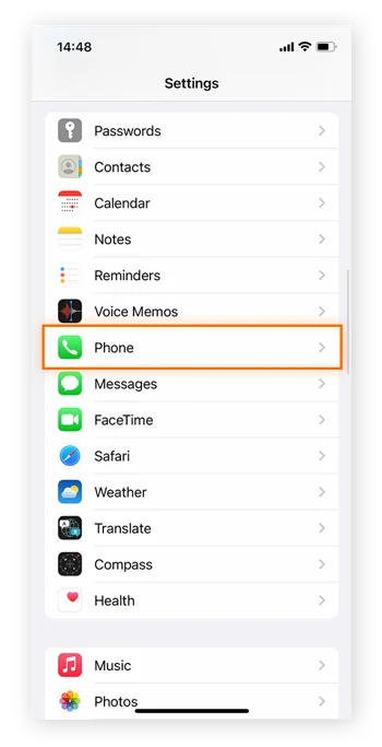 Go to Settings and scroll to Phone