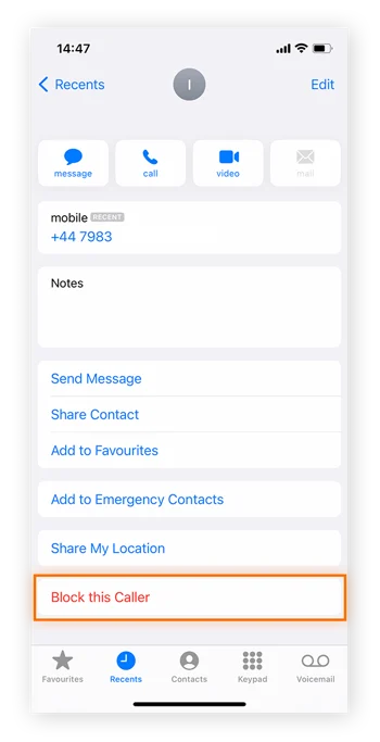 Scroll and tap Block this Caller