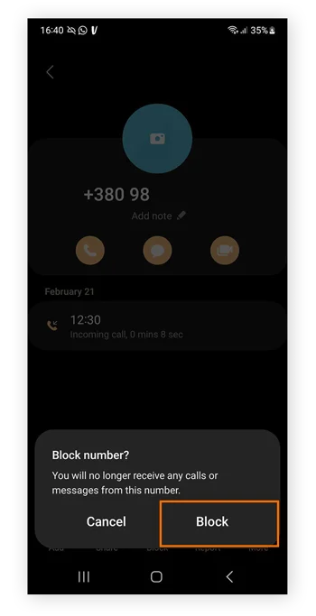 Tap Block on the info screen