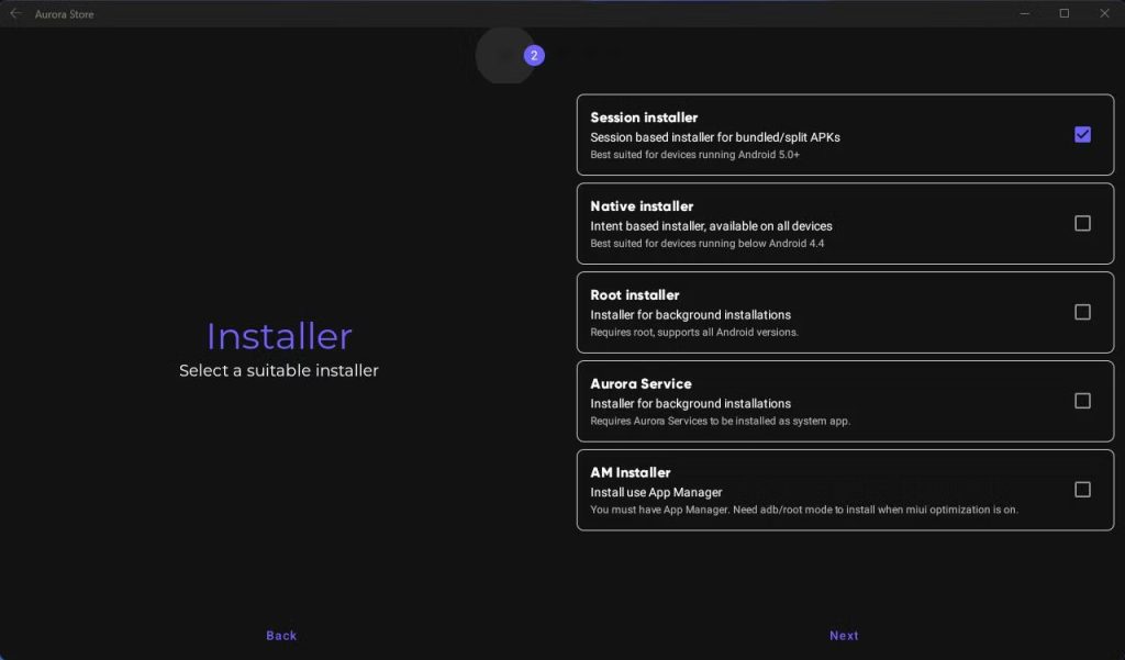 choose session installer
