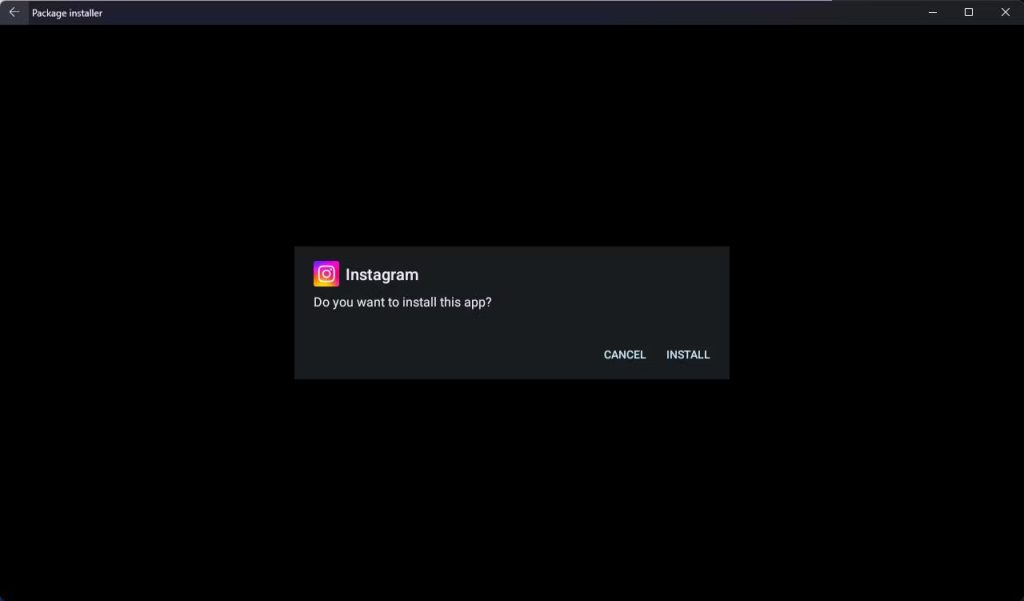 click install instagram on wsa