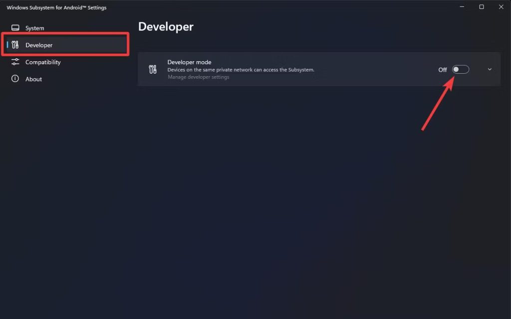 enable developer mode in wsa