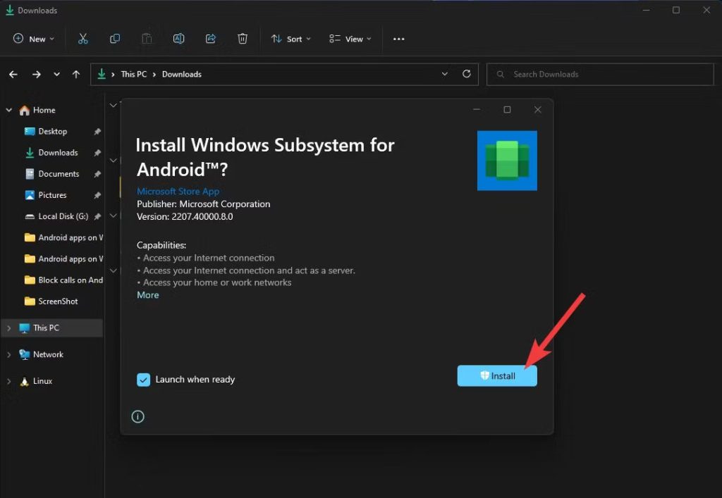 install windows subsystem for android