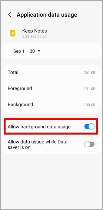 Enable Background Data Usage for Google Keep on Android