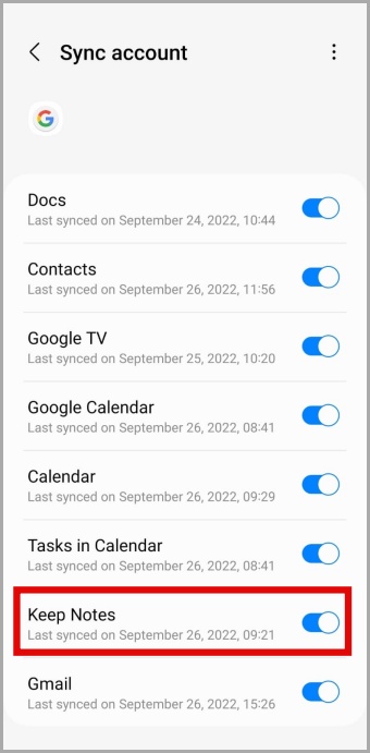 Enable Google Keep Sync on Android Phone