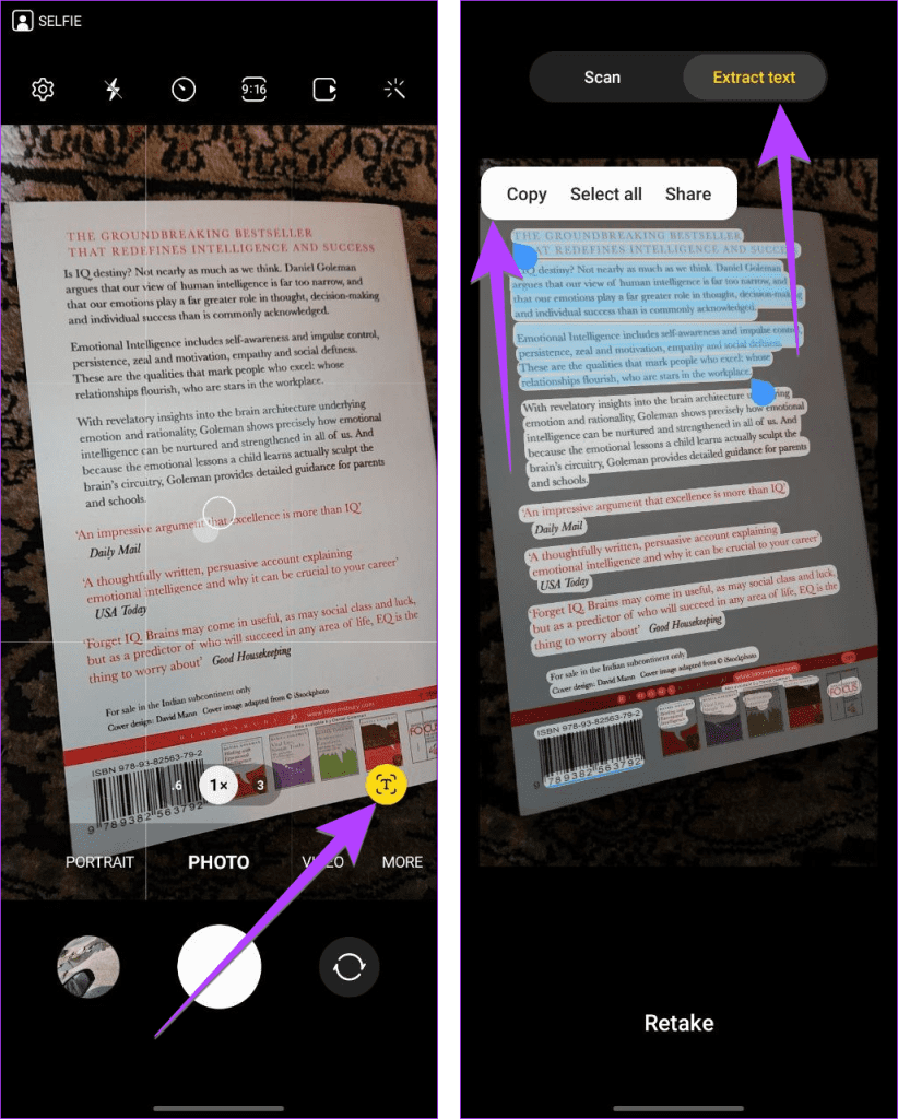 Extract text using samsung camera