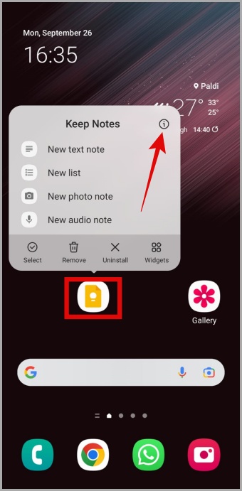 Open Google Keep App Info on Android Phone