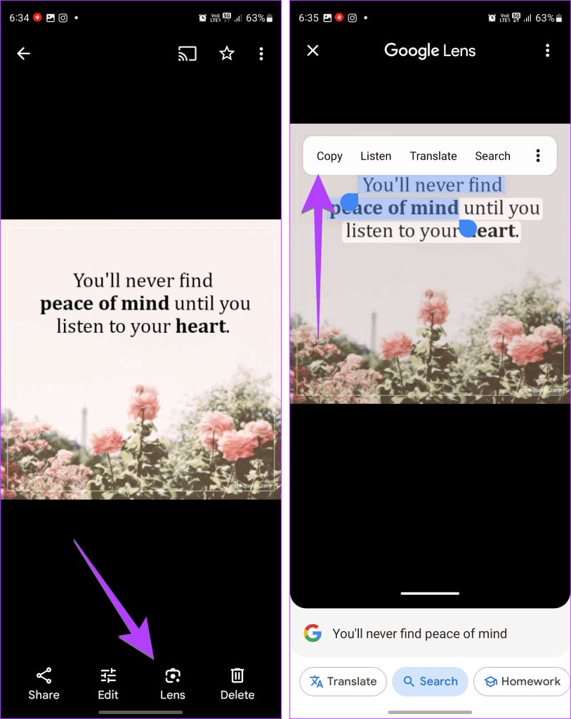 Samsung Google Photos extract text