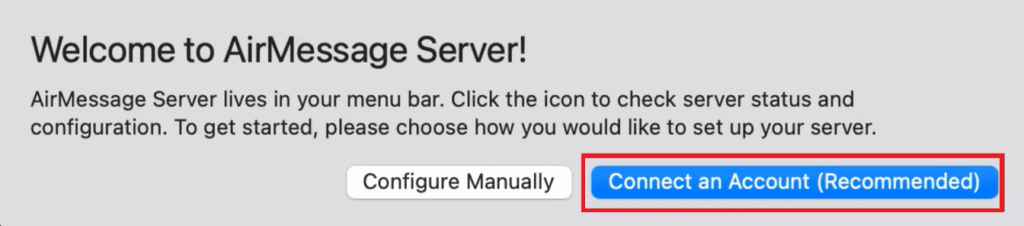 click on the Connect an Account Recommended option