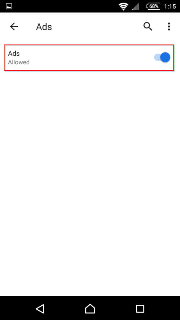 On Site settings choose Ads