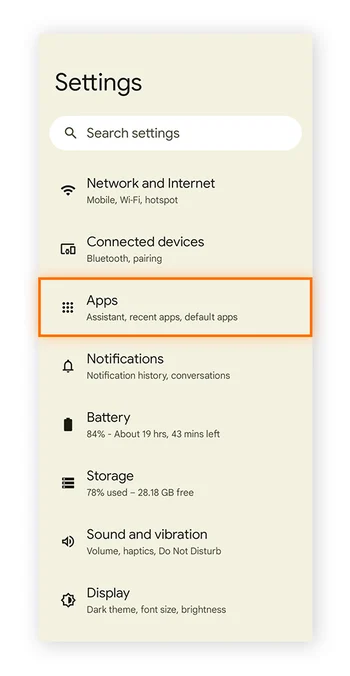 Open Settings and tap Apps