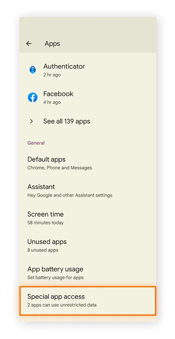 Tap Special app access. This may be under an Advanced settings menu