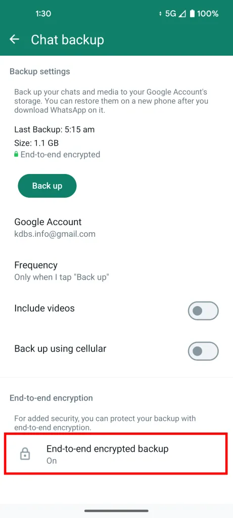 End to end encrypted backup