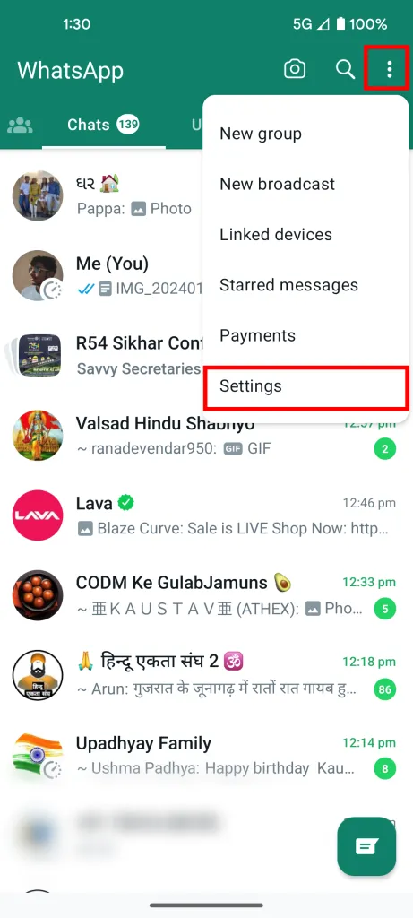 Settings on your WhatsApp