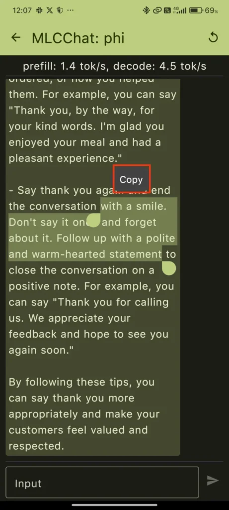 tap and hold the text