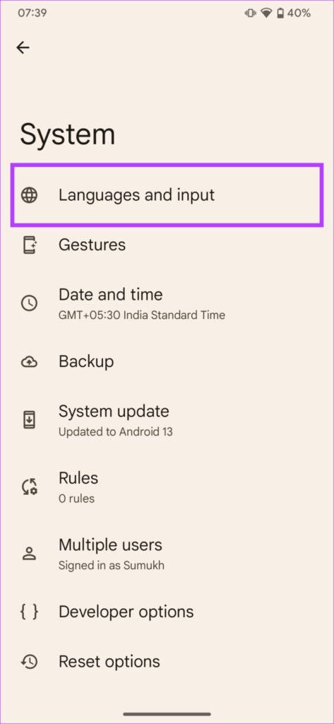 Languages input
