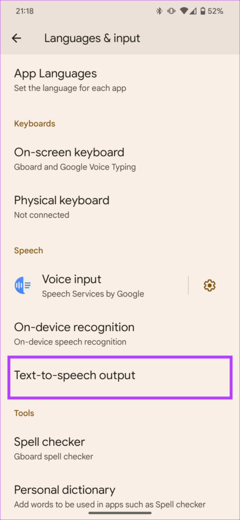 Text to speech output