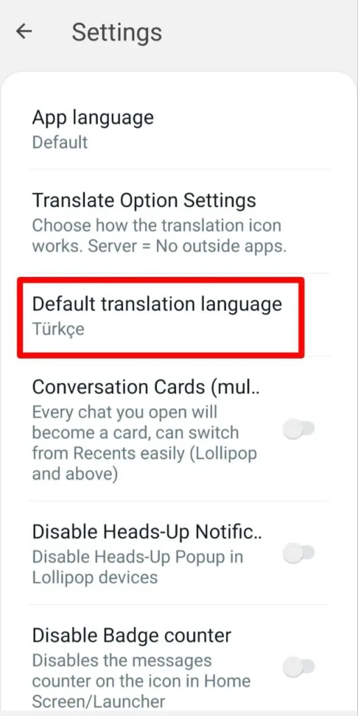 Default Language For Translation