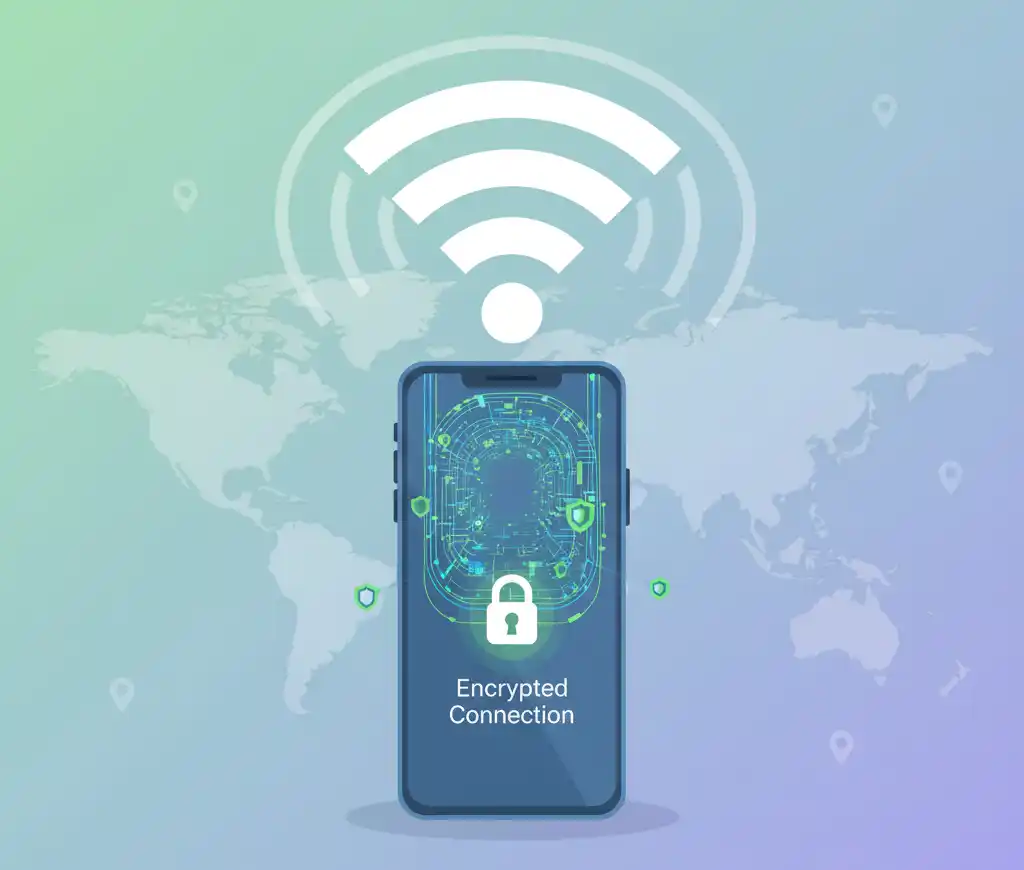 Android phone with encrypted tunnel animation over Wi-Fi signal Android SSH Tunnel Setup Guide — Secure Your Connection