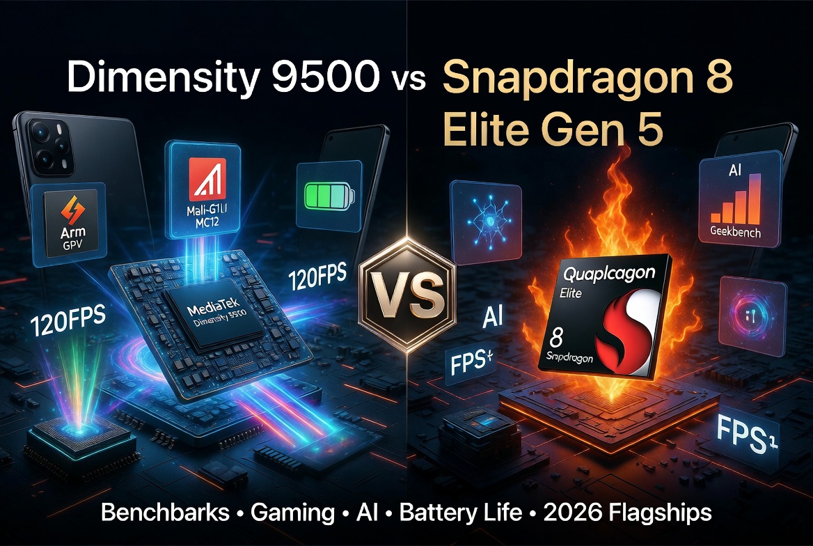 Dimensity 9500 vs Snapdragon 8 Elite Gen 5: Benchmarks, Gaming, AI & Battery Life Tested for 2026 Flagships