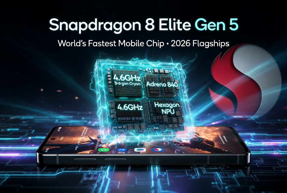 Snapdragon 8 Elite Gen 5 chipset powering 2026 Android flagships with record 4.6GHz CPU, advanced AI, and gaming performance Snapdragon 8 Elite Gen 5: Qualcomm’s Fastest Mobile Chip Ever – Full Specs, Benchmarks, Top Phones & Why It Crushes 2026 Flagships