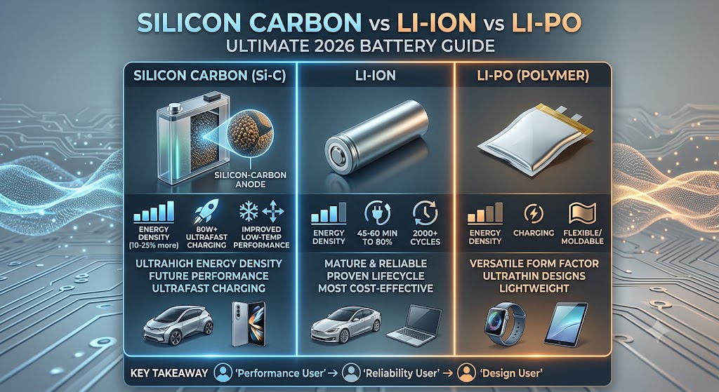 Silicon Carbon Battery vs Li-Ion vs Li-Po: Ultimate 2026 Guide